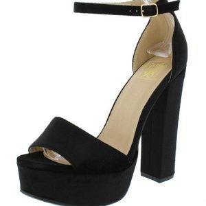 Black Velvet Chunky Heels Women’s 10 | Elegant Night Out Date Shoes